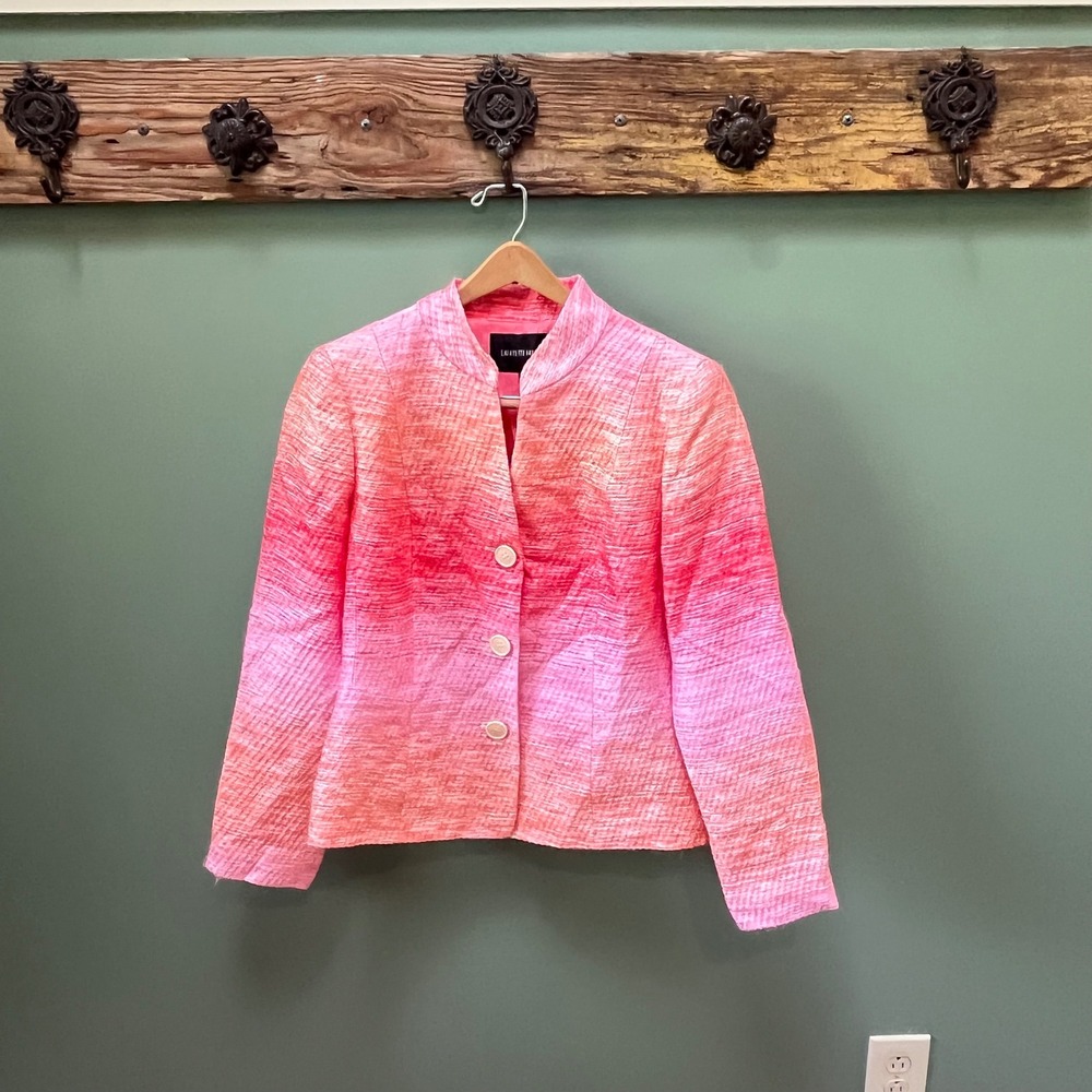 Lafayette 148 New York Ombre Pink Tweed Collarless Blazer Jacket Women's Size 10